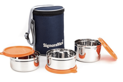 Signoraware Executive Stainless Steel Lunch Box Set 3 with bag | Stainless-Steel Leak-Proof Containers | Full Meal Boxes (Container Size 350mlx2 | 500mlx1) - Image 5